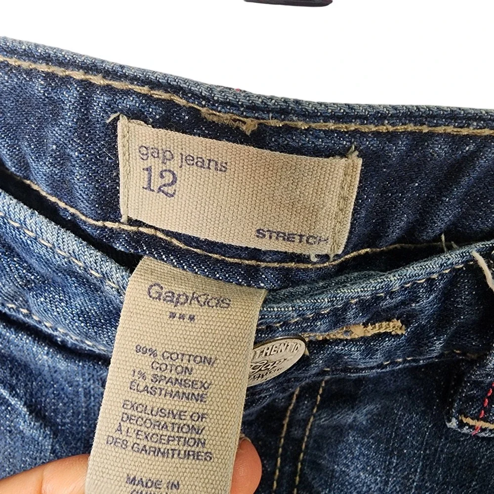 Gap Kids Girls Denim Skirt Blue Embroidered Flowers‎ Size 12 Stretch Jean